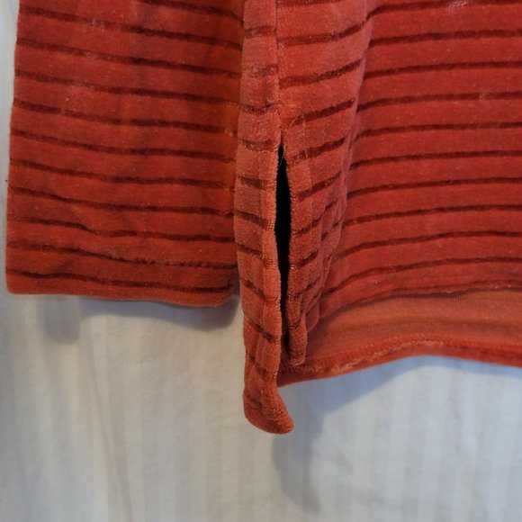 Vintage Velour Pullover Shirt Long Sleeve Rust Red V Neck Textured Stripe - Picture 7 of 8